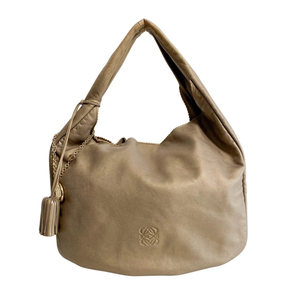 Loewes Authentic Tan Leather Hobo Bag with Slouchy Design